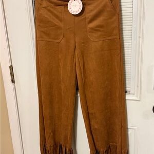 Umgee Tan Fringe Hem Pants